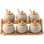 Ceramic Condiment Jar Set, Retro Spice Jars With Bamboo Lids Spoons Wooden Tray For Home Food Storage-a