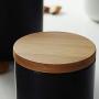 Ceramic Sealed Jars And Bamboo Lid Home Kitchen Storage Can Bulk Container For Seasoning Food Spice Tea Coffee Sugar Bottles Set,260Mlb161Black