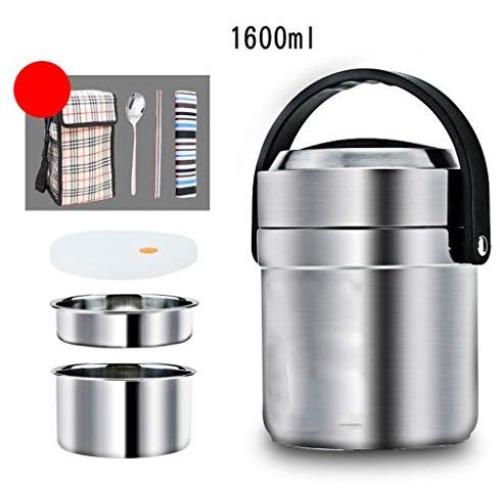 Thermos Food Jar Thermos Stainless Food Flask,Leakproof Vacuum Insulated Food Containers Lunch Box With Spoon,Portable Storage Bag (Color : Natural, Size : D)