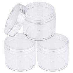 Beauticom 60 Grams/60 ML (2 Oz) Round Clear Leak Proof Plastic Container Jars with Clear Lids for Travel Storage Makeup Cosmetic Lotion Scrubs Creams Oils Salves Ointments (3 Jars)