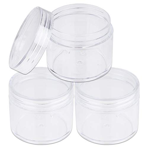 Beauticom 60 Grams/60 ML (2 Oz) Round Clear Leak Proof Plastic Container Jars with Clear Lids for Travel Storage Makeup Cosmetic Lotion Scrubs Creams Oils Salves Ointments (3 Jars)