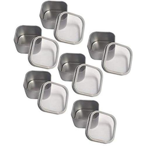 Secret for Longevity 6-Pack of Small 4 Ounce Silver Metal Box Square Rectangle Storage Tin Container Set with Large Clear Window Lids 2.5" x 2.5 inch Base x 1.5" inches Tall