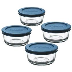 Anchor Hocking Classic Glass Food Storage Containers with Lids, 1 Cup (Set of 4), Clear Glass, Blue Lids - 82628L11