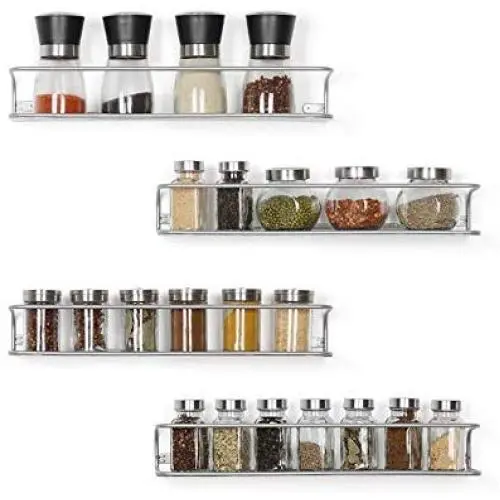 Wall Mounted Spice Racks Jar Bottle Storage Rack 4 Pack for Kitchen Bathroom Cabinet Pantry Door, Sliver (Large) Wall Mounted Spice Racks Jar Bottle Storage Rack 4 Pack for Kitchen Bathroom Cabinet Pantry Door, Sliver (Large)