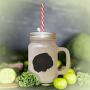 Green German Longhaired Pointer Silhouette Frosted Glass Mason Jar With Straw