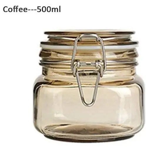 Glasbehälter für Mason Jars, Glashaue mit Deckeln für Trinken und Aufbewahrung, wiederverwendbarer Behälter für Saft, Milch, Großküchenutensilien, Kaffee, Tee, Snacks, runde Glashaue (Farbe: Kaffee, Größe: 500ml)