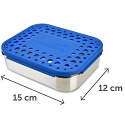 LunchBots Medium Uno Stainless Steel Sandwich Container - Open Design for Wraps - Salads or a Small Meal - Eco-Friendly - Dishwasher Safe and BPA-Free - Blue Dots