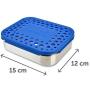 LunchBots Medium Uno Stainless Steel Sandwich Container - Open Design for Wraps - Salads or a Small Meal - Eco-Friendly - Dishwasher Safe and BPA-Free - Blue Dots