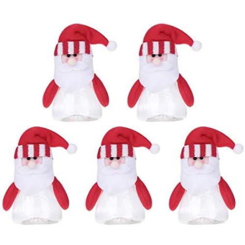 NUOBESTY 5pcs Christmas Candy Jar Food Storage Container Clear Plastic Candy Jar Gift Bottle Holder Xmas Decor Party Decor Container Gift
