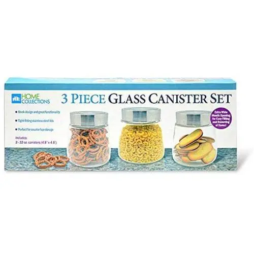 Home Expression 3 Piece Small Glass Canister Set Home Expression 3 Piece Small Glass Canister Set