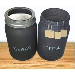 Round Mason Jar and Lid with Black Chalkboard Finish. One White Chalk Marker included! (2, 32oz)