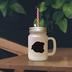 Brown Welsh Sheepdog Silhouette Frosted Glass Mason Jar With Straw