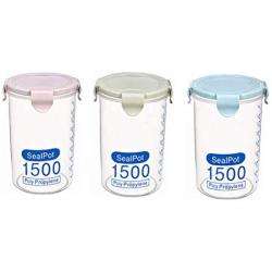 Hemoton Plastic Storage Jars with Lids,Clear Canister Food Storage containers canister set for dry flour Cereal Coffee Sugar Rice Snacks(3pcs 1500ml）