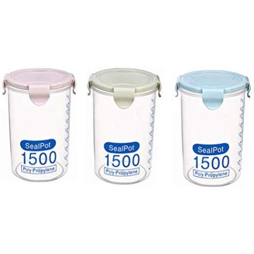 Hemoton Plastic Storage Jars with Lids,Clear Canister Food Storage containers canister set for dry flour Cereal Coffee Sugar Rice Snacks(3pcs 1500ml）