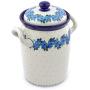 Polish Pottery 11-inch Jar with Lid and Handles made by Ceramika Artystyczna (Blue Garland Theme) + Certificate of Authenticity