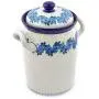 Polish Pottery 11-inch Jar with Lid and Handles made by Ceramika Artystyczna (Blue Garland Theme) + Certificate of Authenticity Polish Pottery 11-inch Jar with Lid and Handles made by Ceramika Artystyczna (Blue Garland Theme) + Certificate of Authenticity