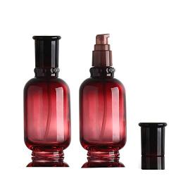 XINGZI 2 PCS 50ML(1.7 OZ) Upscale Empty URefillable Wine Red Glass Pump Press Lotion Bottle Cosmetic Make Up Oil Cream Emulsion Jar Bottle Storage Containers