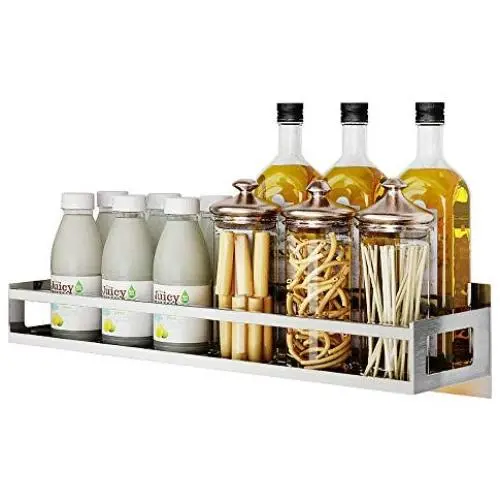 Junyuan Wandmontage Gewürzregal Organizer, Küchengewürz Hängevorrichtung für Pantry Kräuterglas Flasche Kanter Schrank Regal Aufbewahrung, Badezimmer Regal – Platzsparend über Herd, Robust-Edelstahl (15.8)