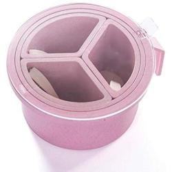 Daliuing Kitchen Seasoning Box Spice Pots 4 Grid Design with Cover and Spoon Home Kitchen Round Storage Container Condiment Jars 14cmx7.5cm Pink