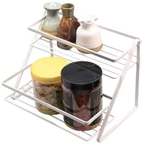 Étagère d'rangement à épices 2 niveaux surélevée pour cuisine salle de bain étagère de rangement pour pots de cosmétiques et pots de maquillage (Blanc) Étagère d'rangement à épices 2 niveaux surélevée pour cuisine salle de bain étagère de rangement pour pots de cosmétiques et pots de maquillage (Blanc)