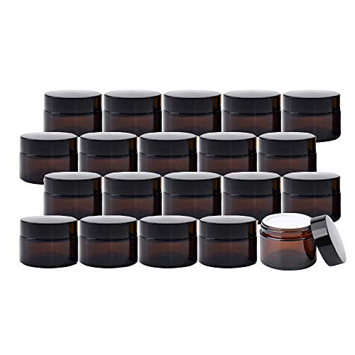 NANSHINE 20Pcs Amber Glass Refillable Empty Cosmetic Jars Face Cream Lip Balm Storage Container Pot Bottle With Inner Liners and Black Lids for Cosmetics 30ML