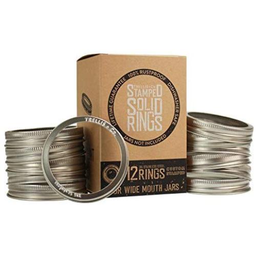 Trellis + Co. Stamped Stainless Steel Wide Mouth Mason Jar Replacement Rings/Bands/Tops | Durable & Rustproof | For Pickling, Canning, Storage (12 Pack)