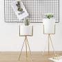 White Ceramic Plant Pot With Metal Frame Nordic Home Simple Decor Table Vase Chic Cosmetic Brush Storage Jar Chic Candle Can,01