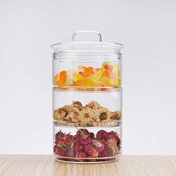 New 1200ml 3-layer Mason Borosilica Glass Jar Kitchen Food Bulk Container Set For Spices Dried Fruit Storage Can Salad Bowl Box (B168bamboo lid)