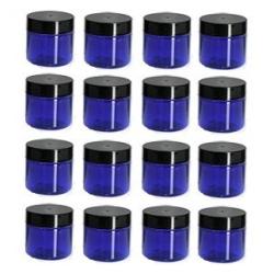 Nakpunar 1 oz Cobalt Blue Plastic Jars with Black Lids - Set of 16