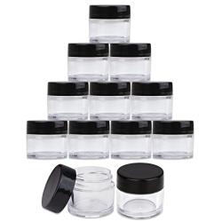 Beauticom High-Graded Quality 7 Grams/7 ML (Quantity: 24 Packs) Thick Wall Crystal Clear Plastic LEAK-PROOF Jars Container with Black Lids for Cosmetic, Lip Balm, Lip Gloss, Creams, Lotions, Liquids