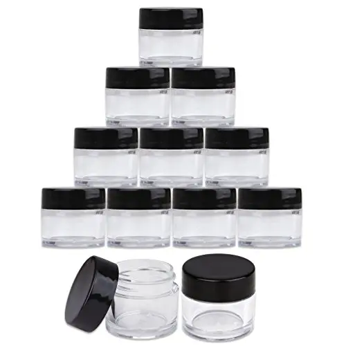 Beauticom Hochwertige Glasbehälter mit 7 g/7 ml (Menge: 12 Packungen) – Dickwandige, klare Kunststoffbehälter mit schwarzen Deckeln für Kosmetik, Lippenbalsam, Lippengloss, Cremes, Lotionen, Flüssigkeiten – Leckagefrei.