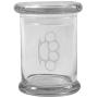 Clear 8 oz Glass Herb Stash Jar and Lid with Brass Knuckles Logo from Smoke Promos