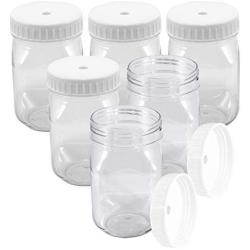 Upper Midland Products 16 oz Clear Plastic Jars 6 Pk Straw Insert Screw on Lids Wide Mouth BPA Free Storage Containers