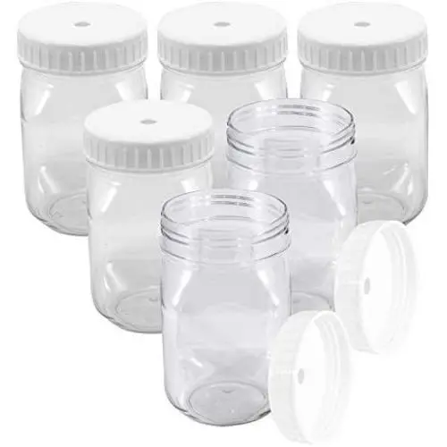 Upper Midland Produkte 16 oz Klarsicht Kunststoffbehälter 6er Set mit Strohsicherungsschraubdeckel, breiter Mund, BPA-frei, Aufbewahrungsbehälter
