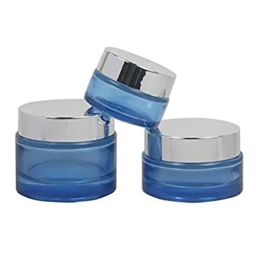 2 Stück Runde Blaue Glas Leere Auffüllbare Kosmetik Flaschen Gesichtskrema Behälter Cae Box Jar Pot Vials Für Lotion Augen Make-up Nagel Puder Salbe Salbe Muster (30ML)