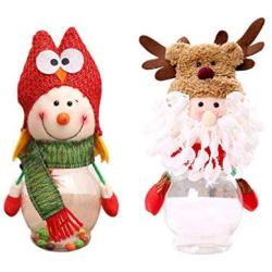 NUOBESTY Christmas Candy Jar 2pcs, Desktop Santa Snowman Clear Plastic Candy Jar Gift Bottle Holder Candy Storage Can Christmas Ornament for Party Window Home, 7x7x15cm