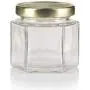 4 oz Clear Glass Thick Wall Hexagon Jars with Gold Metal Plastisol Lid (6 PACK) + Labels - Lead Free, Airtight Jar, Wedding and Shower Gifts