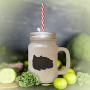 Black British Shorthair Cat Silhouette #2 Frosted Glass Mason Jar With Straw