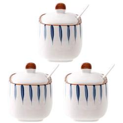 Unterglasur Keramik Spice Jar Japanische Haushalt Hand Gemalt Zucker Salz Shaker Gewürz Tank mit L?ffel Deckel Vier-teiliges Set Condiment bottles (Farbe : B)