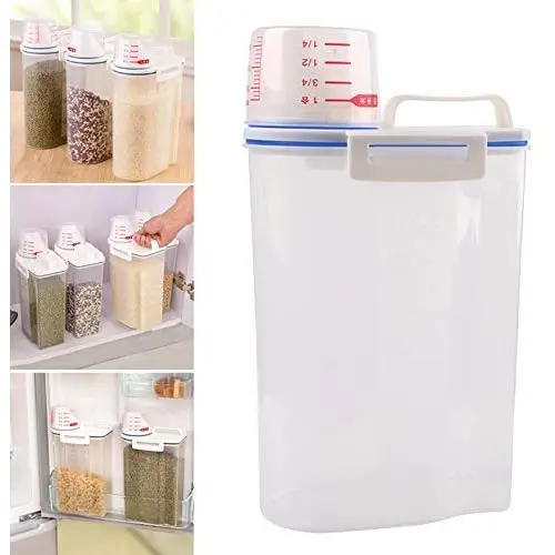 Qjoy Multifunktionale Getreidespeicherbehälter, 2L Kunststoff-Müsli-Auffahrbehälter, Küchen-Getreide-Reisbehälter
