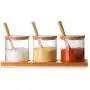 Glass Spice Condiment Jars Sugar Can Food Storage Containers with Bamboo Lid and Wooden Spoon for Serving Tea Coffee Spice Glass Spice Condiment Jars Sugar Can Food Storage Containers with Bamboo Lid and Wooden Spoon for Serving Tea Coffee Spice