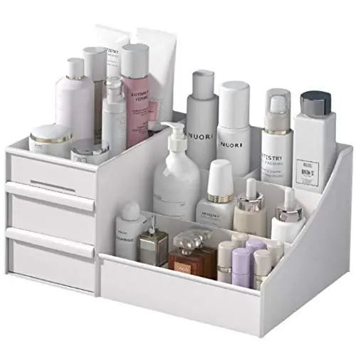 Organisateur de Maquillage en Plastique Petit avec Tiroirs - Boîte de Rangement pour Salle de Bain, Bureau, Idéal pour Toners, Crèmes, Parfums et Pinceaux - Blanc Organisateur de Maquillage en Plastique Petit avec Tiroirs - Boîte de Rangement pour Salle de Bain, Bureau, Idéal pour Toners, Crèmes, Parfums et Pinceaux - Blanc