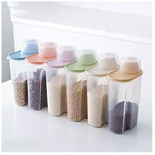 Ensemble de Boîtes de Rangement Alimentaire en Plastique Transparent avec Bouchons de Verre et Récipients pour Graines Séchées, Réservoir 1,9L/2,5L. Ensemble de Boîtes de Rangement Alimentaire en Plastique Transparent avec Bouchons de Verre et Récipients pour Graines Séchées, Réservoir 1,9L/2,5L.