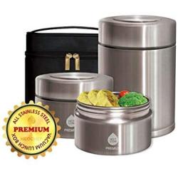 Hotcom Portable Vacuum Insulated Stainless Steel Lunch Thermos with Lunch Bag, BPA Free Leakproof Food Storage Container