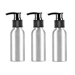 3PCS 120ml/4oz Empty Refillable Aluminum Lotion Pump Bottle Containers Holder Jars With Black PP Pump Head For Cosmetics Essential Oil Cleanser Emulsion Makeup Toiletries Liquid Shampoo Shower Gel