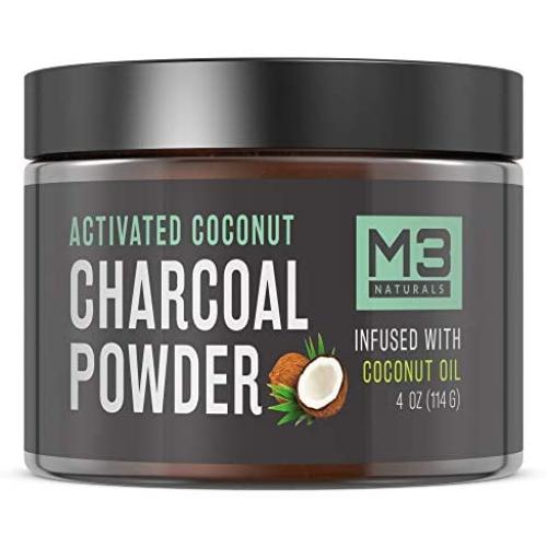 M3 Naturals Activated Charcoal Powder Infused with Coconut Oil Natural Teeth Whitening Tooth Whitener Safe Alternative to Toothpaste White Strips Kits Gels 4 oz