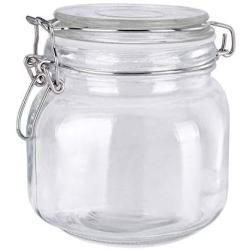 TRUSBER Glass Preserving Jar Clear New Stainless Steel Wire with Wide Mouth Straight Body Glass Lid and Hermetic Rubber Seal for Serving Chocolate, Coffee, Flour, Candy and More