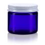 Cobalt Blue Thick Glass Straight Sided Jar with White Metal Airtight Lid - 2 oz / 60 ml (12 pack) + Spatulas and Labels