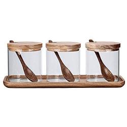 TNKML Transparent Glass Seasoning Jar Kitchen Seasoning Jar Three-Piece Seasoning Storage Tank Cruet Sugar Bowl Salt Pot Spice Jar Spice Container