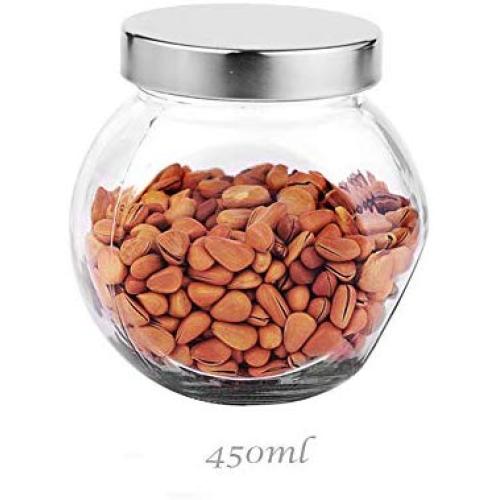 YunNasi Glass Favor Jars with Lids Food Storage Canning Bottles Jar for Sauce,Beans, Dried foods,Candies,Clear,Set of 6 (450ml(15.40oz))